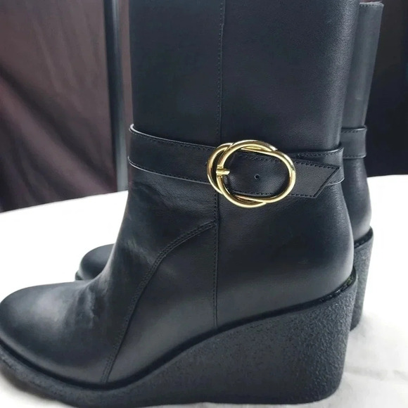 Talbots Rowan Wedge Bootie Leather Size 7M Black Ankle Boot - Picture 8 of 14
